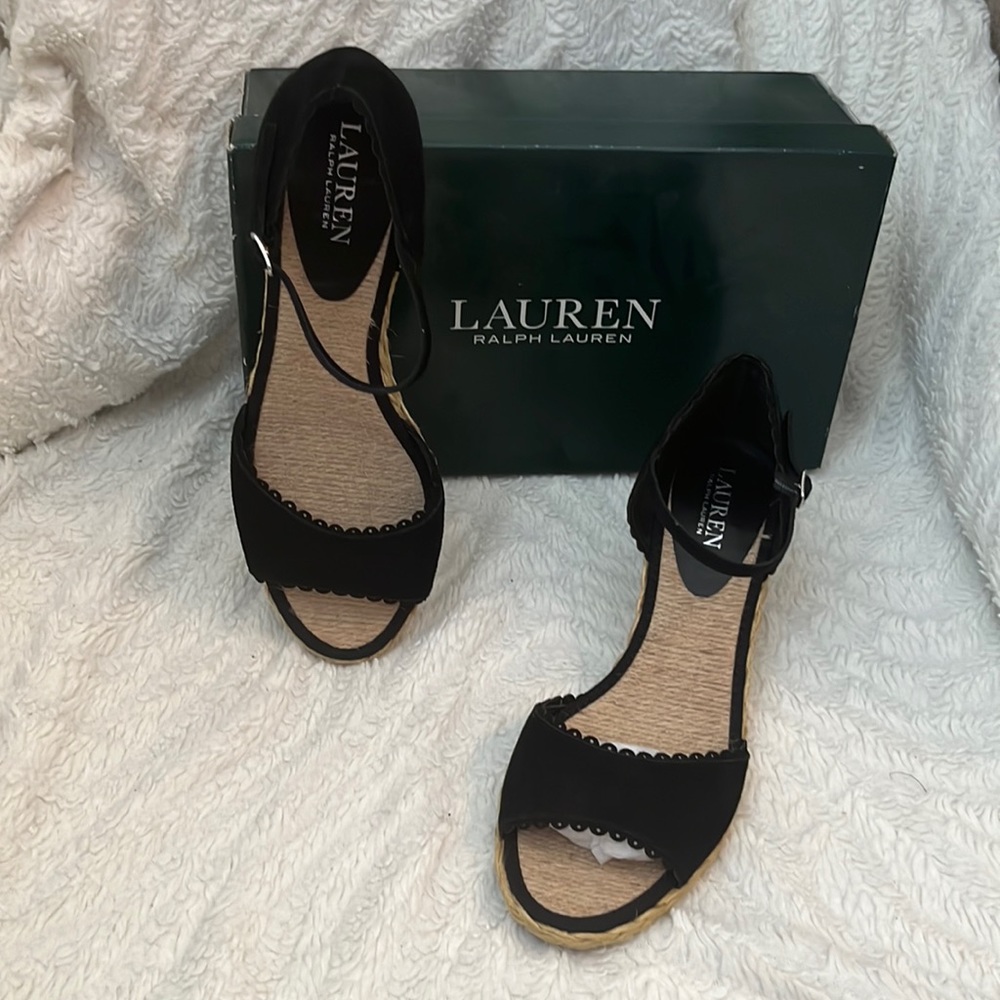 Ralph Lauren sandals size 8.5 black suede new in original box